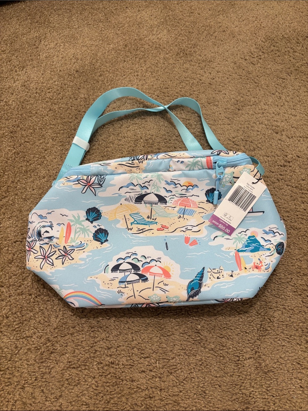 Vera Bradley Light Blue Beach-Print Crossbody Tote